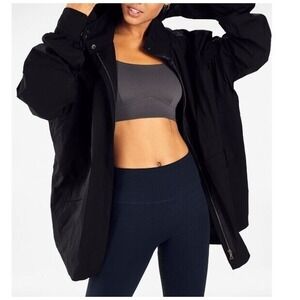 Fabletics M Jacket Giana Black Water Resistant Pockets NEW NWT $160